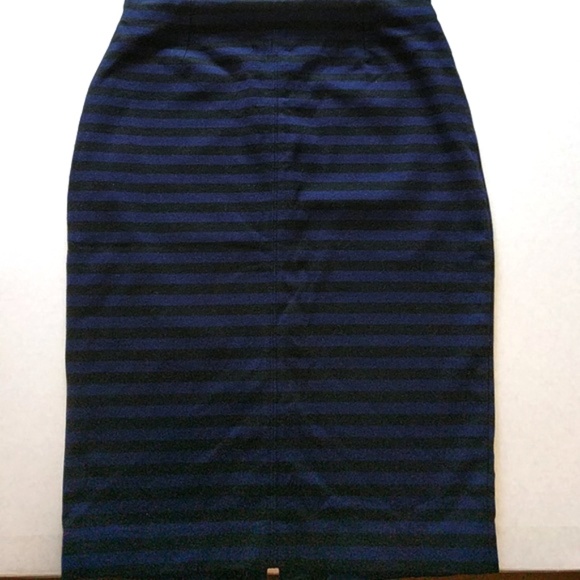 Uniqlo Medium Black & Blue Striped Pencil Skirt - Picture 2 of 6